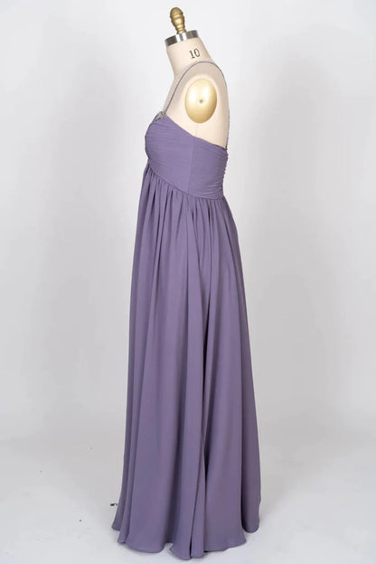 Beaded Strap Sweetheart Twist Knot Violet Chiffon Bridesmaid Dress