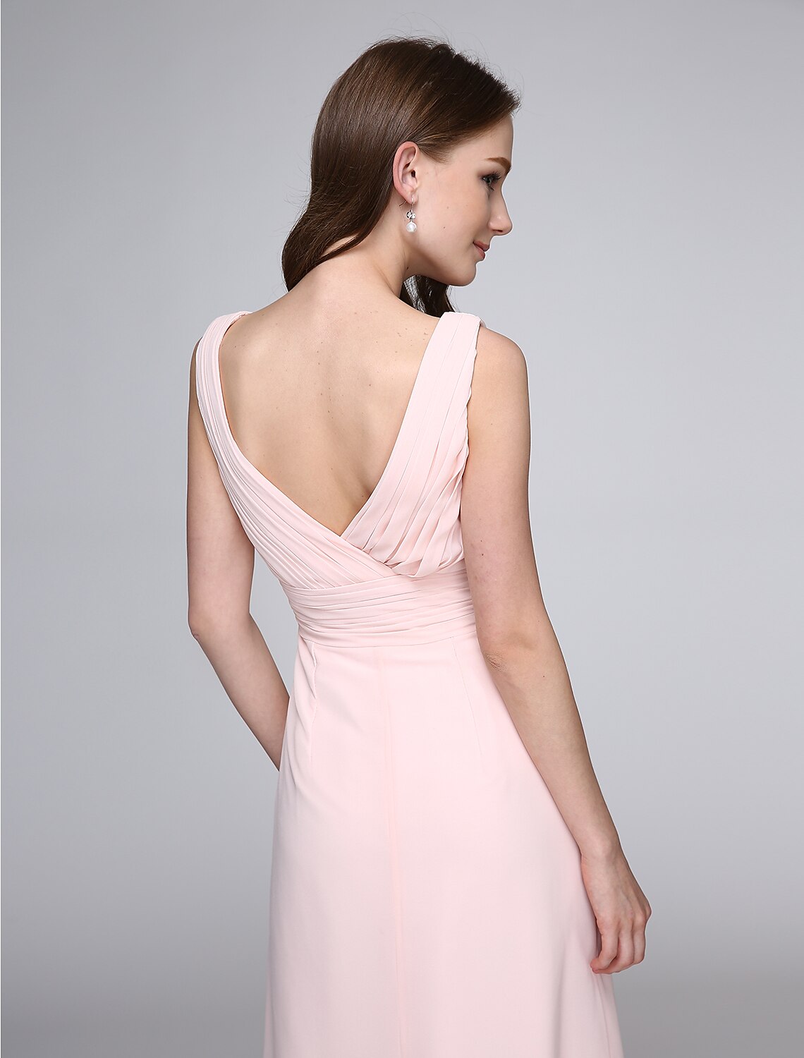 Sheath / Column Bridesmaid Dress V Neck Sleeveless Elegant Floor Length Chiffon with Criss Cross / Ruched