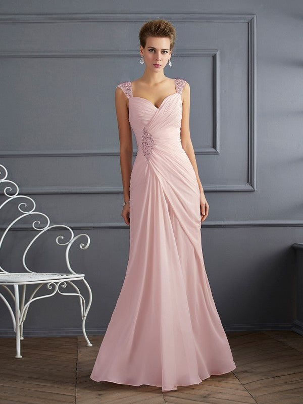 Sheath/Column Straps Sleeveless Beading Long Chiffon Dresses