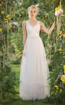 Buyishang Chiffon Tulle Lace Weddig Dress With Beading Sequins