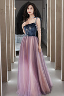 Cute Spaghetti Strap Tulle Long Prom Dress A-Line Evening Party Dress