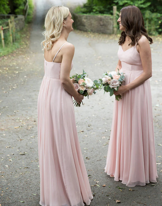 Sexy Pink Spaghetti Straps Pleated Bridesmaid Dress