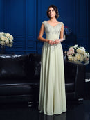 V-neck/A-line/Princess Applique Sleeveless Long Chiffon Mother of the Bride Dresses