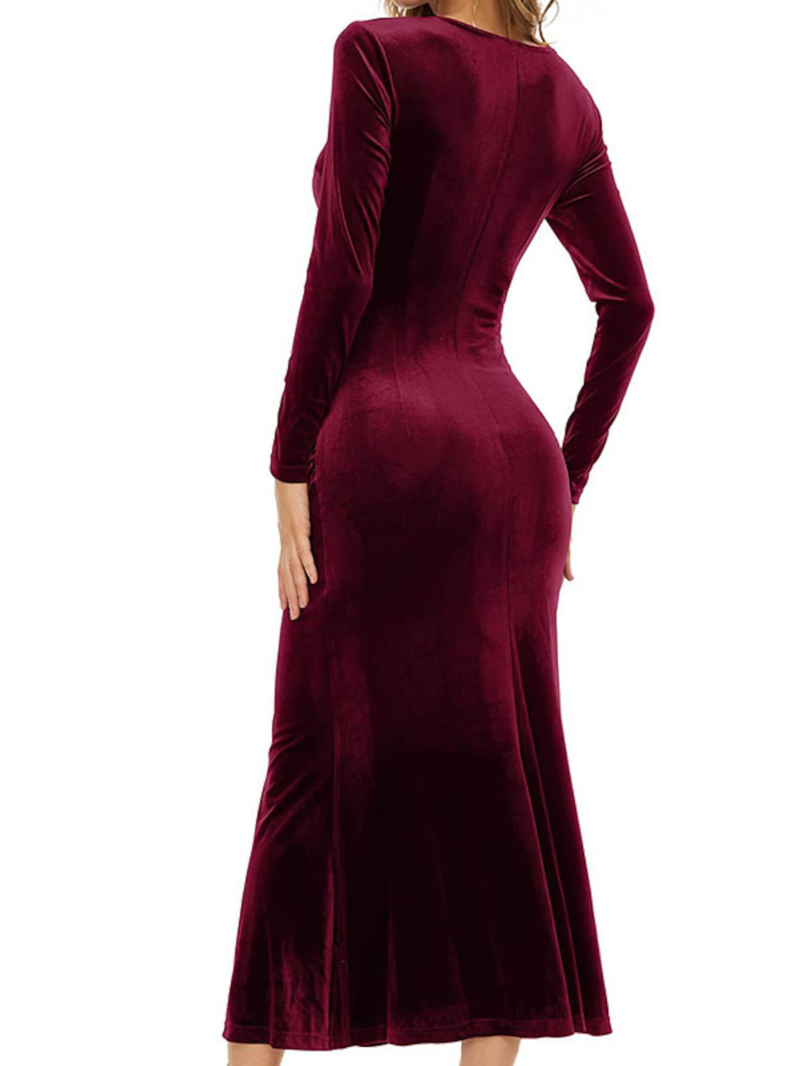 Women's Party Dress Velvet Dress Wedding Guest Dress Sheath Dress Trumpet / Mermaid Dress Long Dress Maxi Dress Black Wine Purple Long Sleeve Pure Color Ruched Fall V Neck