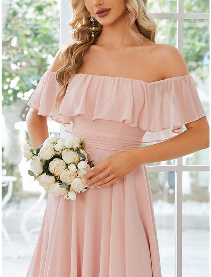 Women's Party Dress Homecoming Dress Wedding Guest Dress Midi Dress Pink Short Sleeve Pure Color Ruched Summer Spring Fall Off Shoulder Party Wedding Guest Birthday Vacatio