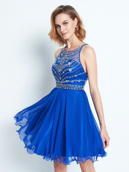 A-Line/Princess Sleeveless Scoop Beading Chiffon Short/Mini Dresses