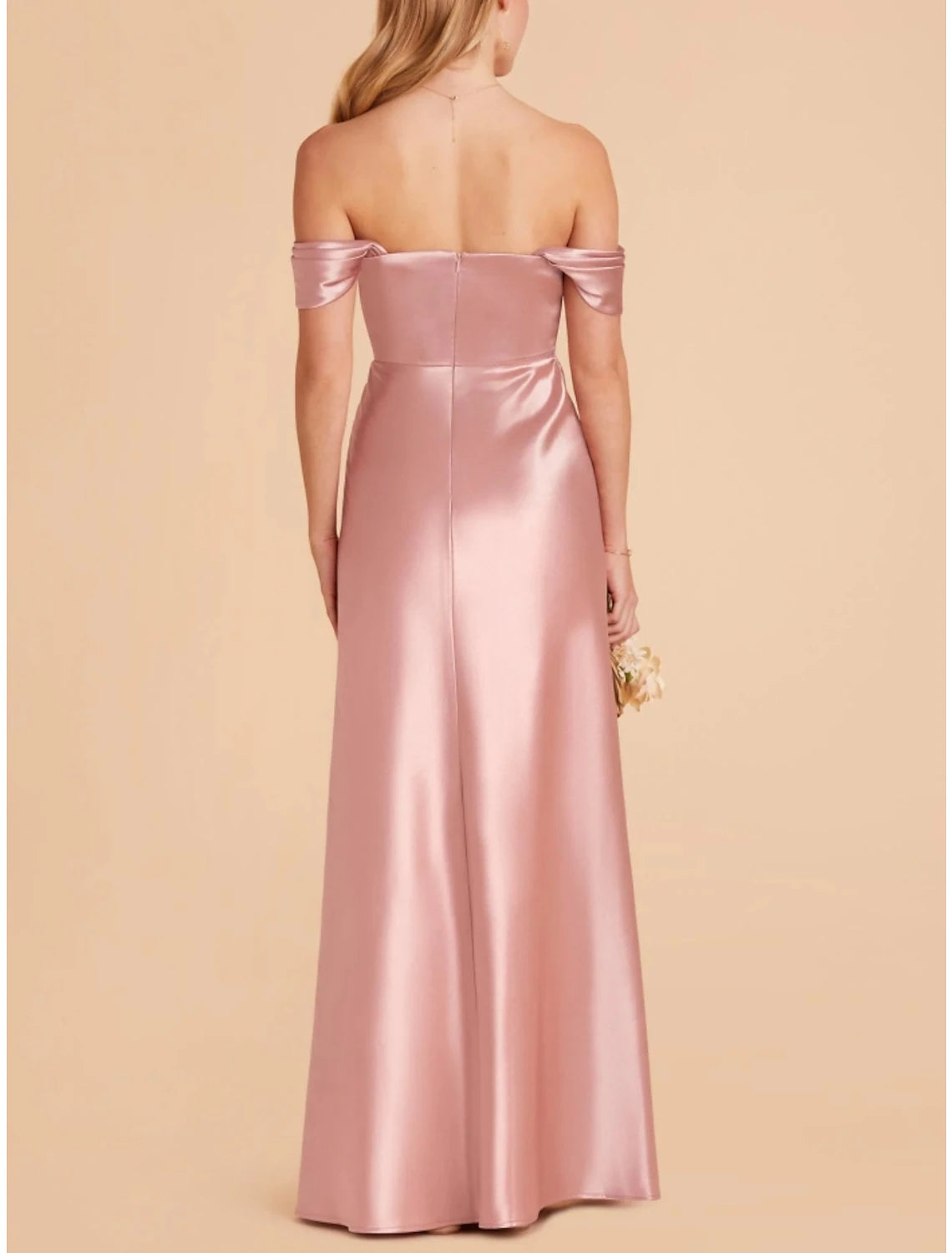 A-Line Bridesmaid Dress Spaghetti Strap Sleeveless Pink Ankle Length Stretch Satin with Split Front / Ruching