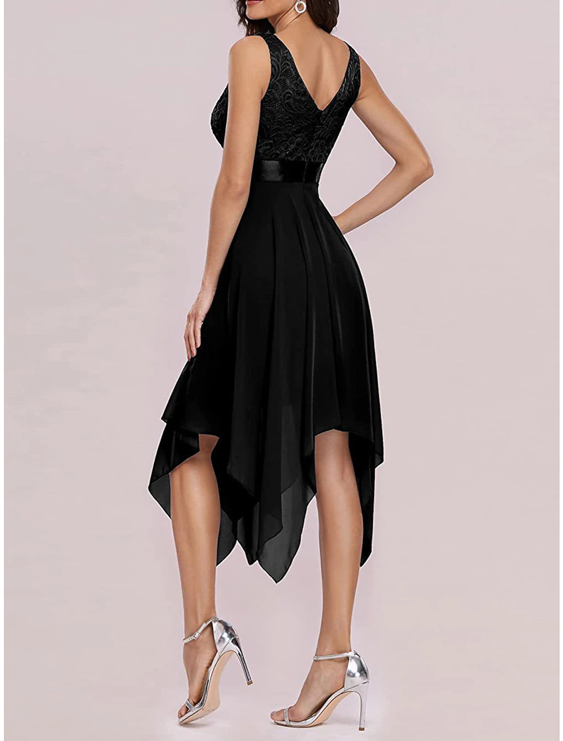 Women's Black Dress Cocktail Dress Black Lace Dress Party Dress Midi Dress Green Sleeveless Fall Winter V Neck Fashion