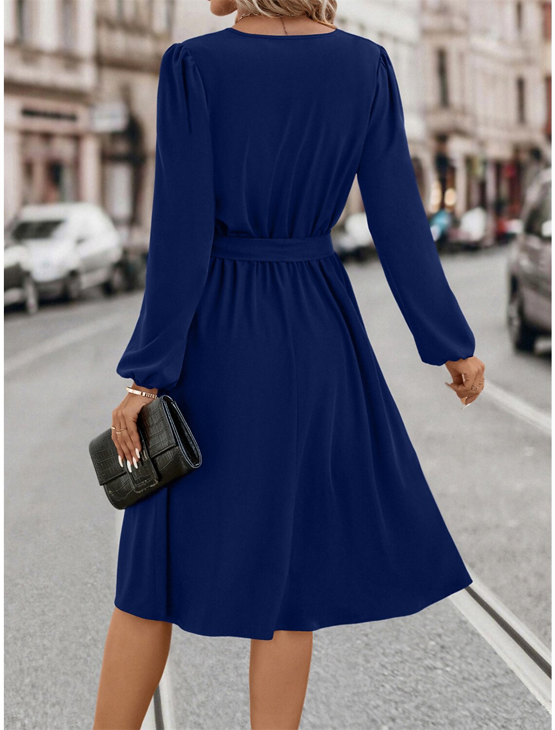 Women's Party Dress Cocktail Dress Wedding Guest Dress Midi Dress Black Dark Green Dark Blue Long Sleeve Plain Lace up Summer Spring Fall Split Neck Party Wedding Guest Vacation