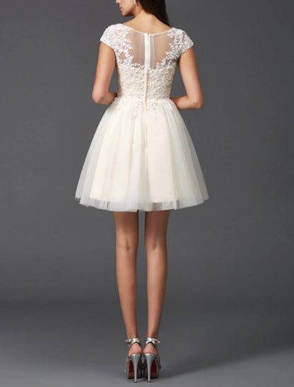 A-Line Homecoming Dresses Little White Dresses Dress Holiday Graduation Short / Mini Sleeveless Jewel Neck Lace with Appliques