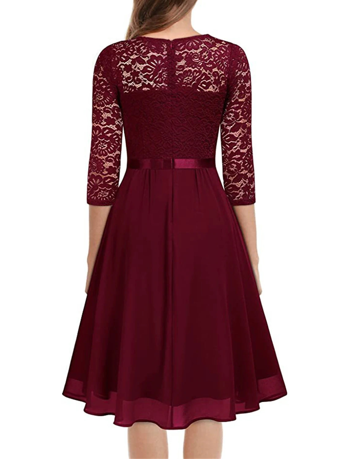 Women's Party Dress Lace Dress Cocktail Dress Midi Dress Wine Half Sleeve Pure Color Lace Spring Fall Winter V Neck Elegant Wedding Guest Birthday