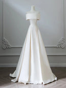 Buyishang A-Line Off Shoulder Satin ivory Long Prom Dress ivory Long Formal Dress