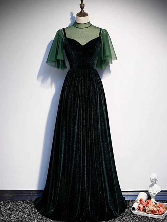 Fashionable Dark Green Velvet Long Party Gown Green Bridesmaid Dress