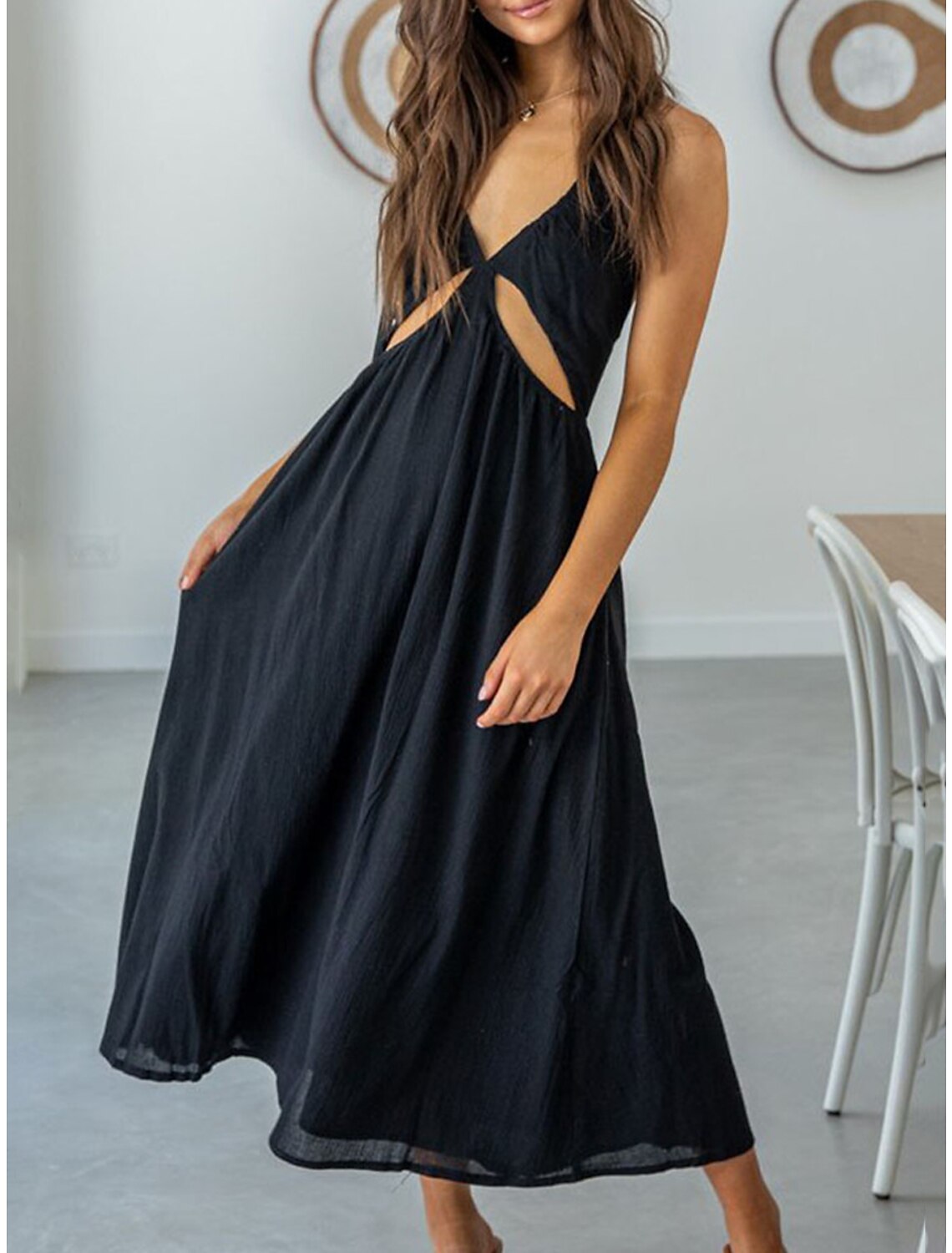 Women's Vintage Dress Party Dress Cocktail Dress Midi Dress Black Sleeveless Plain Backless Summer Spring Fall Spaghetti Strap Elegant Wedding Guest Vacation Spring Dress