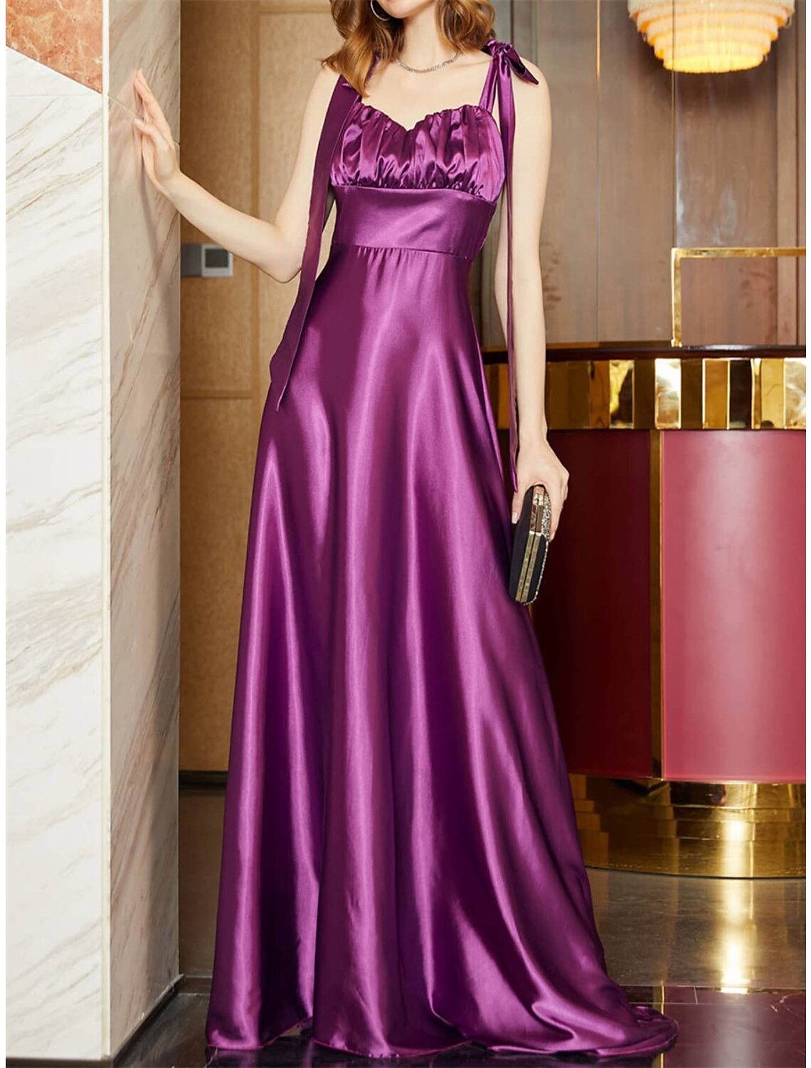 Women's Prom Dress Party Dress Cocktail Dress Long Dress Maxi Dress Pink Wine Blue Sleeveless Pure Color Ruched Spring Fall Winter Square Neck Fashion Winter Dress Birthday Evening Party