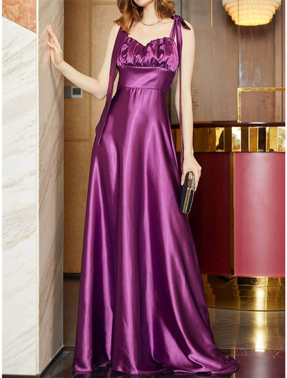 Women's Prom Dress Party Dress Cocktail Dress Long Dress Maxi Dress Pink Wine Blue Sleeveless Pure Color Ruched Spring Fall Winter Square Neck Fashion Winter Dress Birthday Evening Party