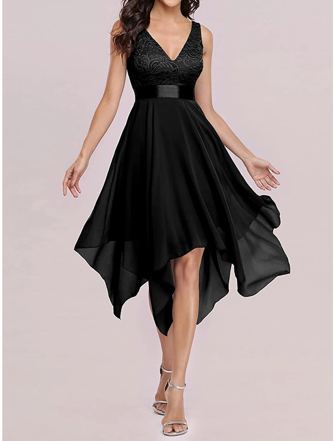 Women's Black Dress Cocktail Dress Black Lace Dress Party Dress Midi Dress Green Sleeveless Fall Winter V Neck Fashion