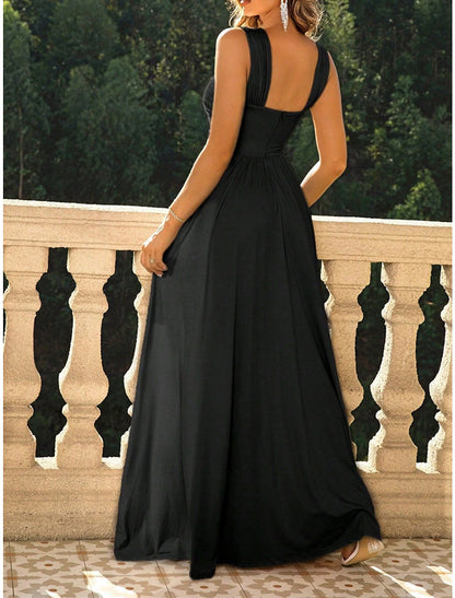 Women‘s Little Black Dress Prom Dress Party Dress Wedding Guest Dress Long Dress Maxi Dress Pink Dark Blue Sleeveless Ruched Fall Winter V Neck Fashion Guest Black Cocktail Dress