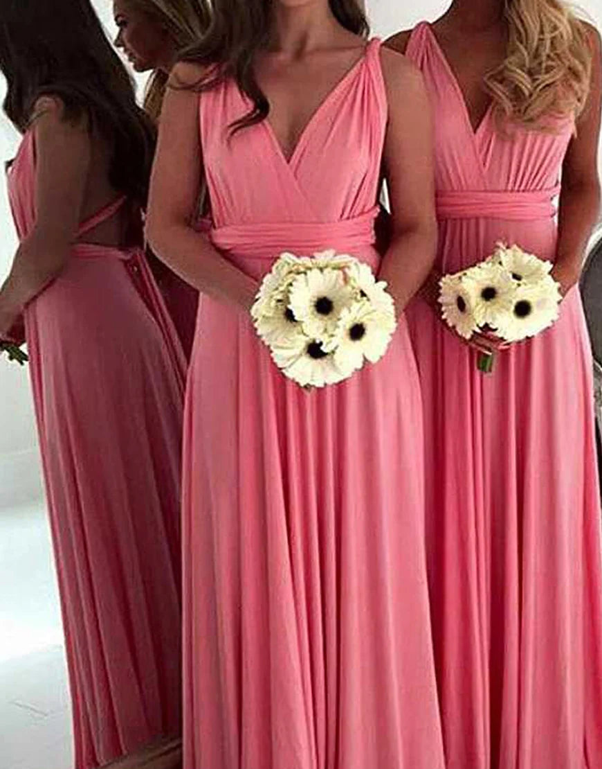 A-Line Floor Length Convertible Chiffon Bridesmaid Dress