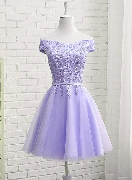 Beautiful Light Purple Short Bridesmaid Dress , Tulle with Lace New Formal Dresses