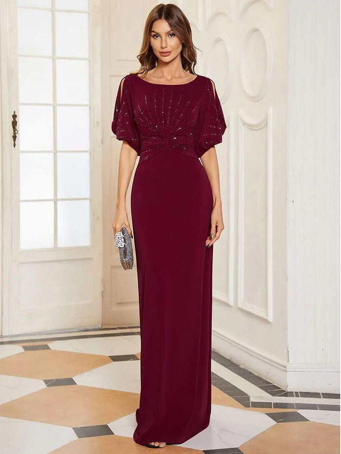 Trendy Round Neck Bodycon Wedding Guest Dress with Sleeves/Prom Dresses