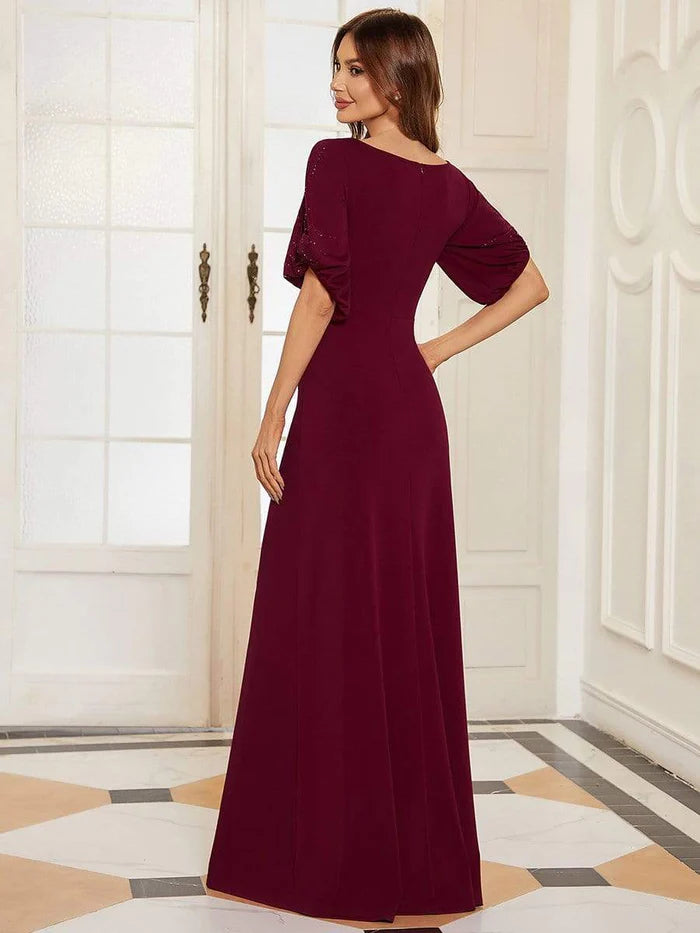 Trendy Round Neck Bodycon Wedding Guest Dress with Sleeves/Prom Dresses