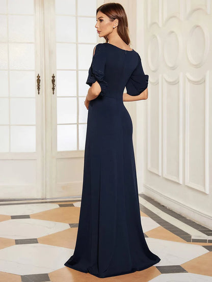 Trendy Round Neck Bodycon Wedding Guest Dress with Sleeves/Prom Dresses