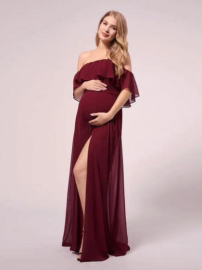 Maxi Chiffon Off the Shoulder Ruffled Maternity Evening Dress