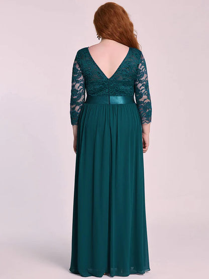 Simple Plus Size Lace Evening Dress with Half Sleeves