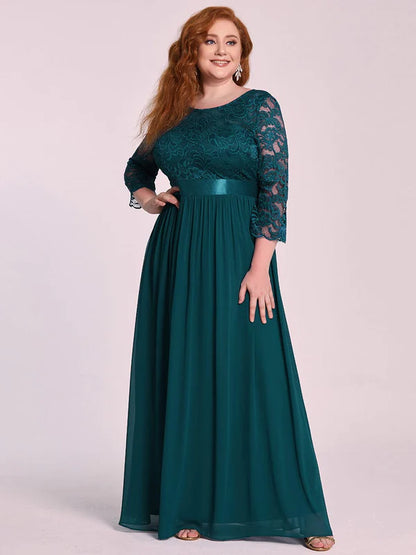 Simple Plus Size Lace Evening Dress with Half Sleeves