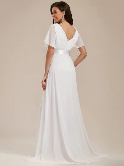 Flutter Sleeves Empire Waist Long Chiffon Bridesmaid Dress