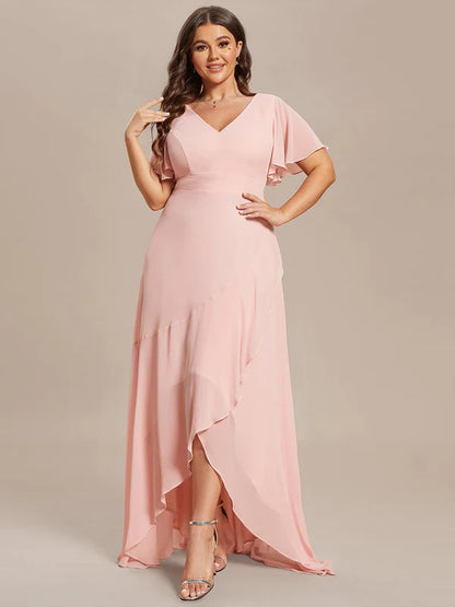 Plus Size Elegant Lotus Sleeves Chiffon Bridesmaid Dress