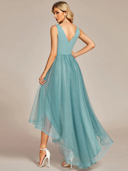 Sleeveless Tulle High Low Prom Dress with Waist Chain Evening  Dresses/Prom  Dresses