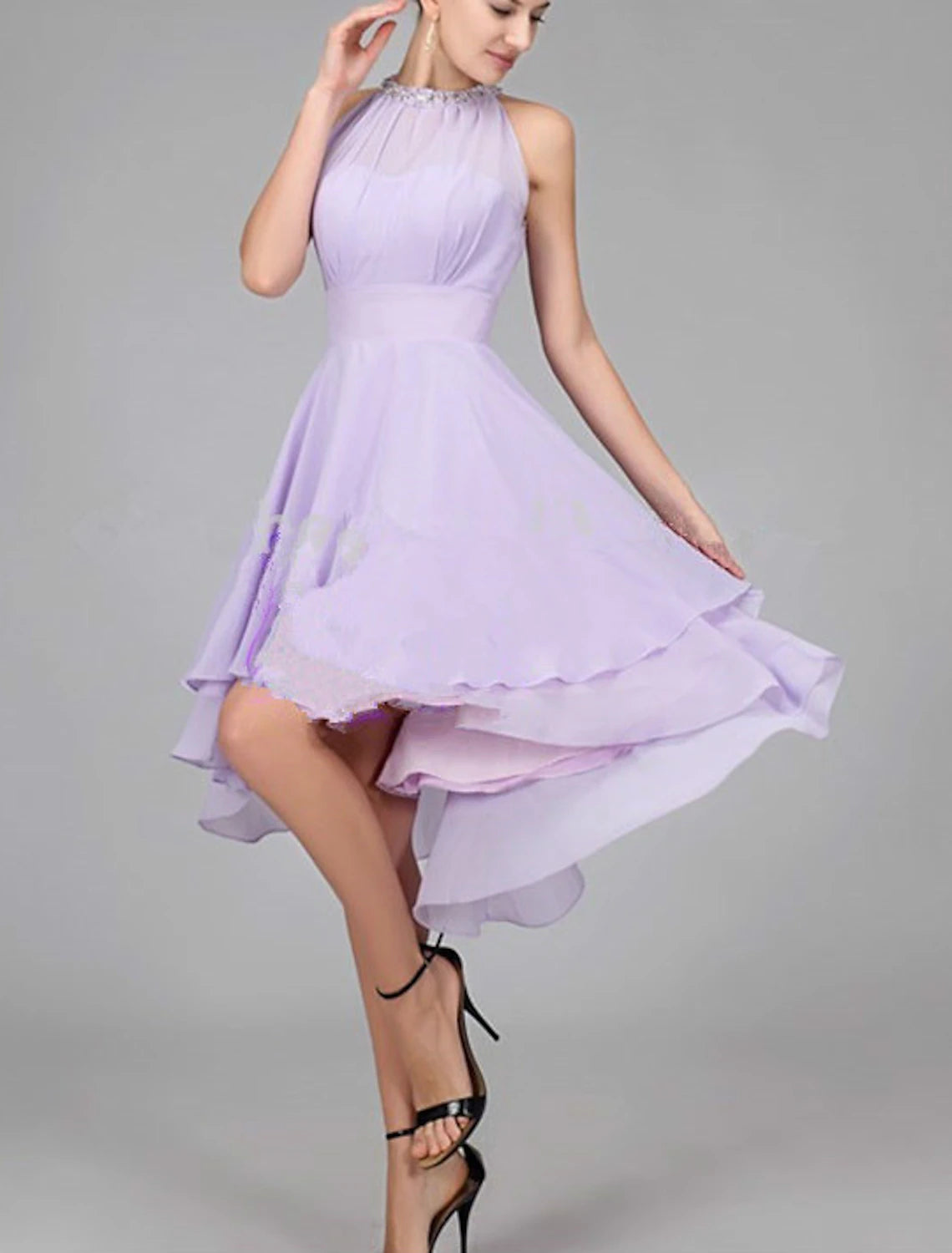 A-Line Cocktail Dresses Flirty Dress Homecoming Graduation Asymmetrical Sleeveless Halter Neck Chiffon with Crystals Tiered