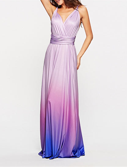 A-Line Bridesmaid Dress V Neck Sleeveless Elegant Floor Length Spandex with Ruching