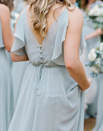 A-Line Floor Length Long Bridesmaid Dress With Ruffles