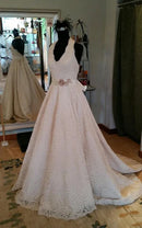 Buyishang Elegant Sleeveless Pleated Lace Halter A-Line Wedding Dress