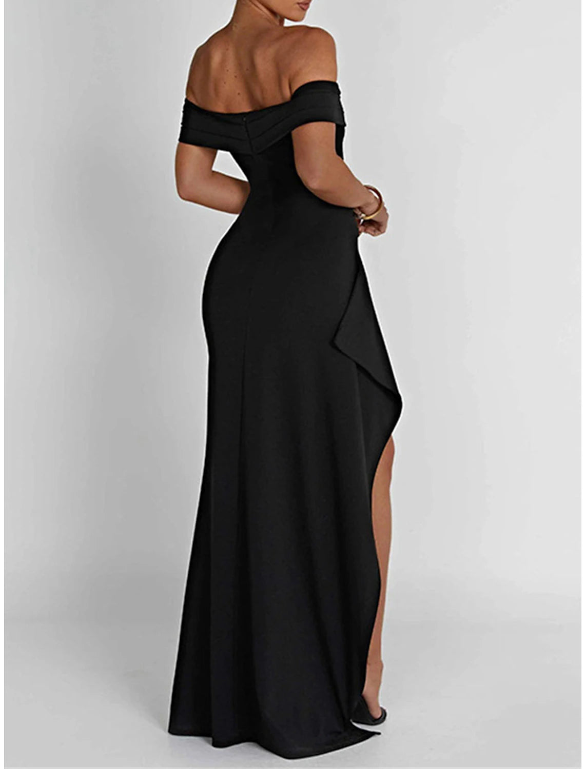 Women‘s Little Black Dress Prom Dress Party Dress Long Dress Maxi Dress Short Sleeve Split Fall Winter Off Shoulder Fashion Winter Dress Black Cocktail Dress