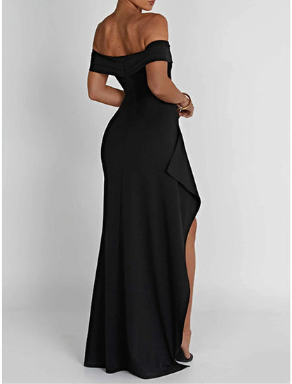 Women‘s Little Black Dress Prom Dress Party Dress Long Dress Maxi Dress Short Sleeve Split Fall Winter Off Shoulder Fashion Winter Dress Black Cocktail Dress