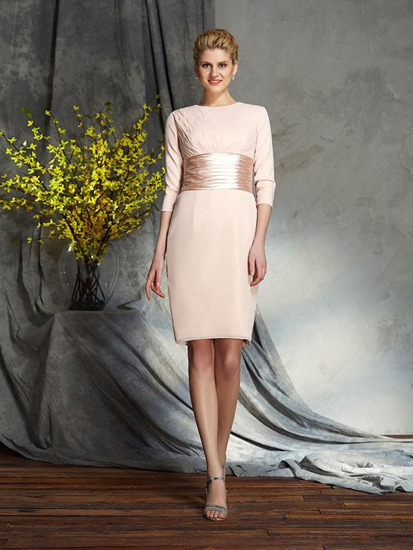 Sheath/Column Scoop 3/4 Sleeves Short Chiffon Mother of the Bride Dresses