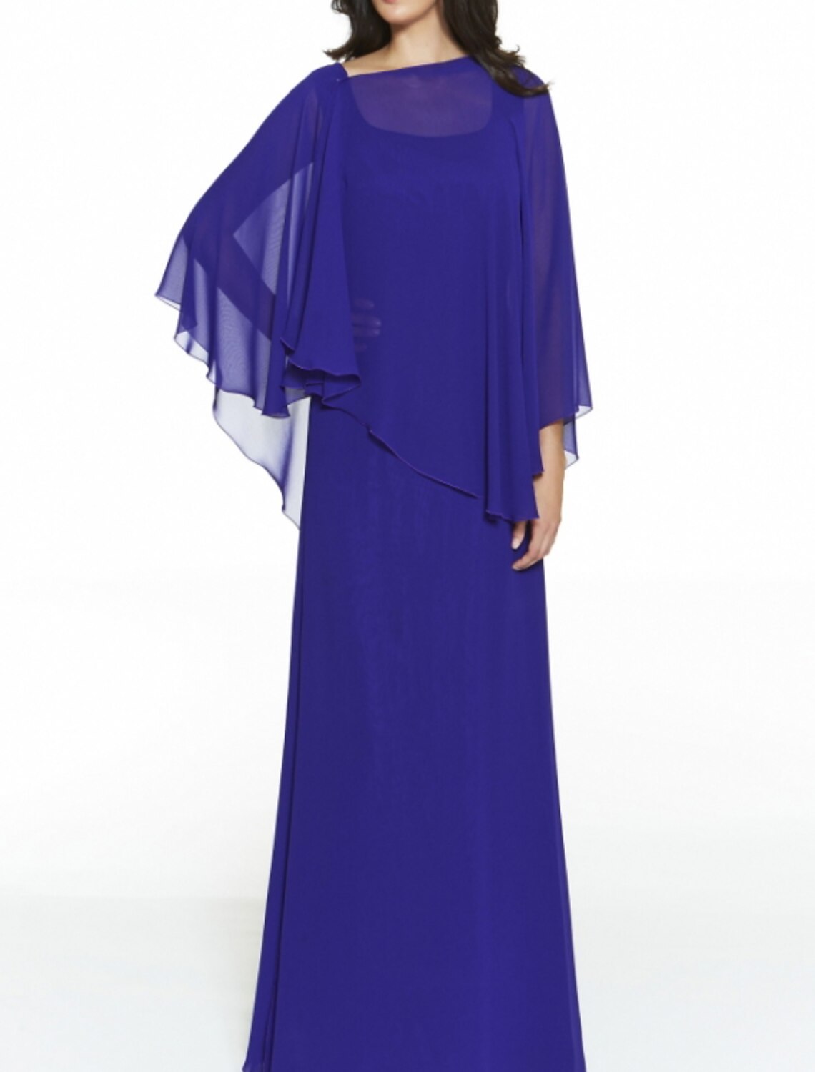 Sheath / Column Mother of the Bride Dress Elegant Jewel Neck Floor Length Chiffon Half Sleeve with Tier