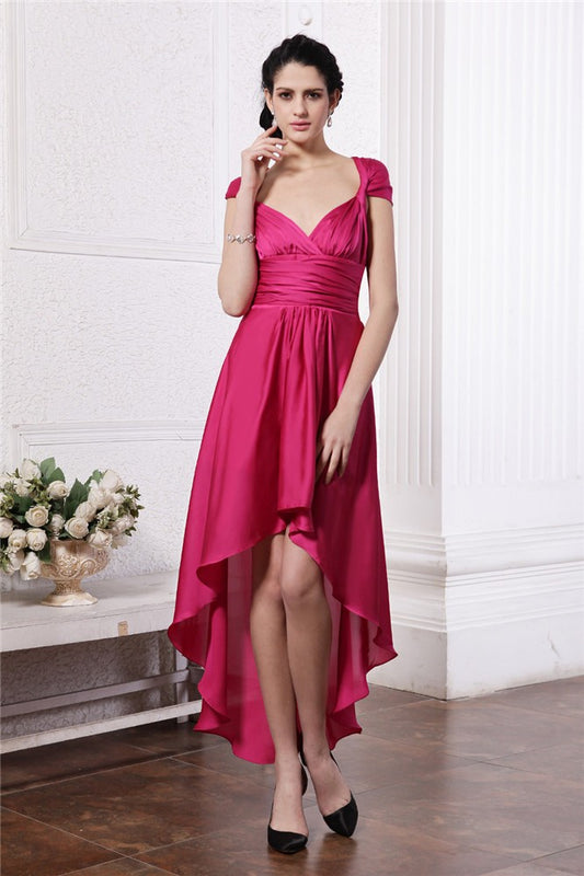 Sheath/Column Pleats High Low Chiffon Straps Damask Cocktail Dresses