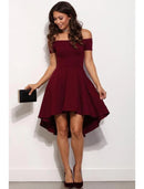 A-Line Fairy Cute Homecoming Party Dress Dress Off Shoulder Short Sleeve Short / Mini Stretch Satin with Pure Color