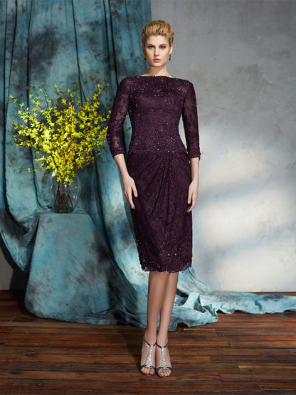 Sheath/Column Bateau Lace 3/4 Sleeves Short Lace Mother of the Bride Dresses