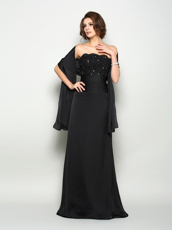 A-Line/Princess Strapless Beading Sleeveless Long Chiffon Mother of the Bride Dresses