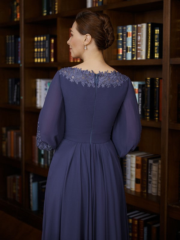 A-Line/Princess Chiffon Mother of the Bride Dresses Asymmetrical Tea-Length Beading Ruffles