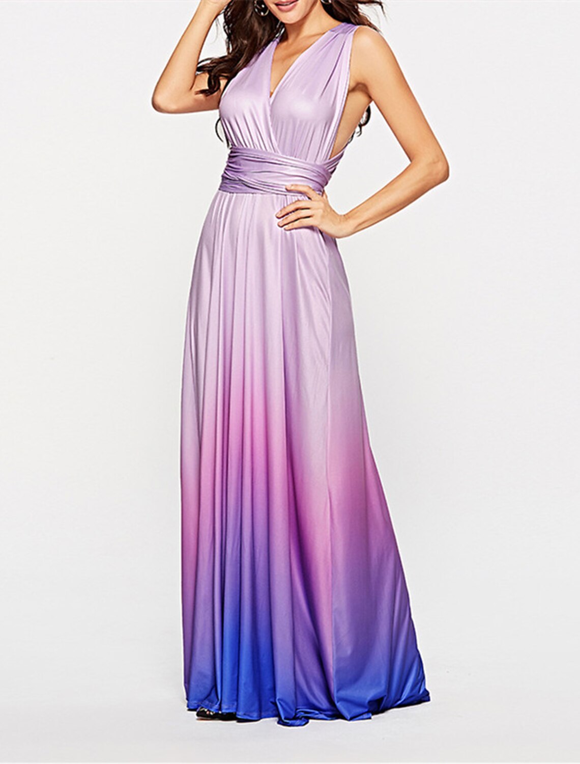 A-Line Bridesmaid Dress V Neck Sleeveless Elegant Floor Length Spandex with Ruching