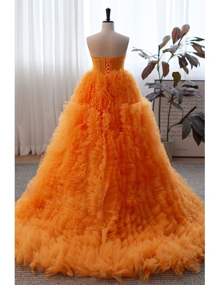 Orange Ruffled High Low Puffy Prom Dress Ball Gown