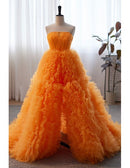 Orange Ruffled High Low Puffy Prom Dress Ball Gown