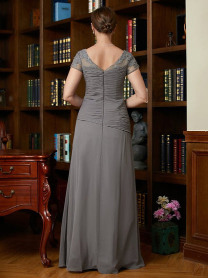 A-Line/Princess Chiffon Applique Sweetheart Short Sleeves Floor-Length Mother of the Bride Dresses